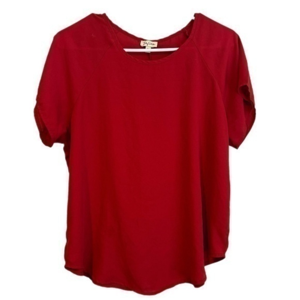 Red Short Sleeve Sheer Blouse